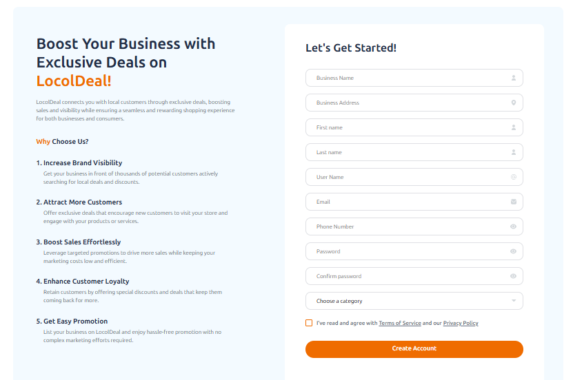 Business Signup portal in LocolDeal