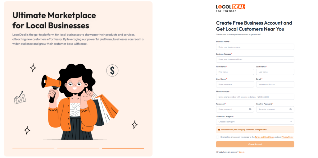 locoldeal vender signup page