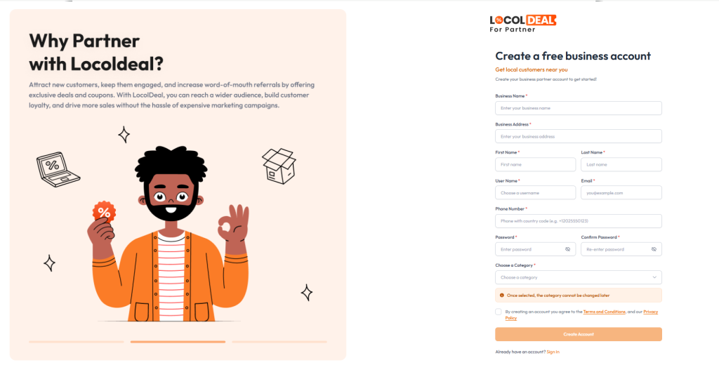 vendor sign up with locolDeal