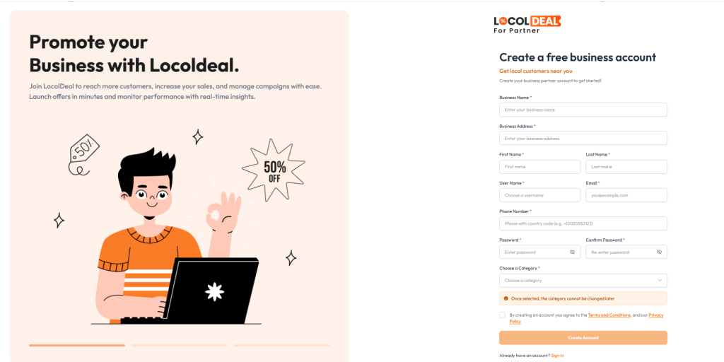 signup as a vendor with LocolDeal