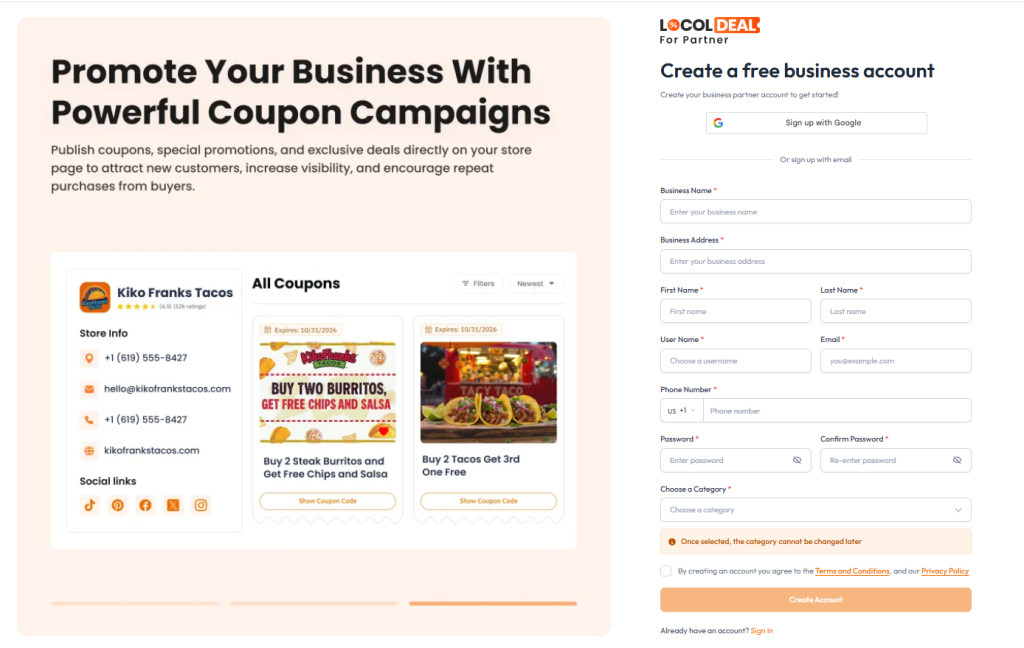 vendor Signup for Free Stuff with Coupons