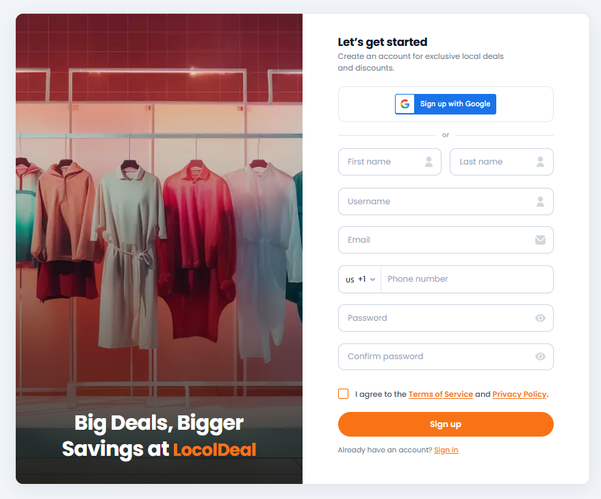 LocolDeal Customer Signup  page