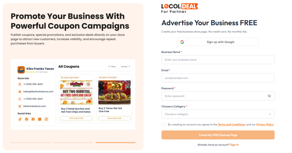 Advertise your business free with LocolDeal 
