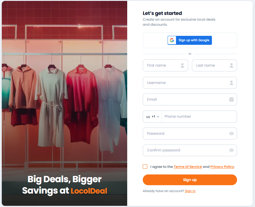 Sign up free as a customer with LocolDeal